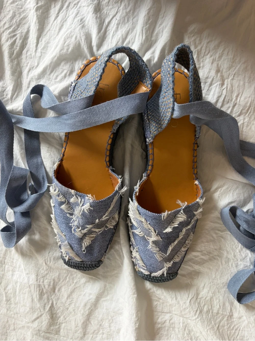 Franco Sarto Britney Light Blue Woven Espadrille Lace-Up Sandal